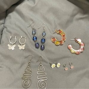 6 Set of Aesthetic Silver Earrings